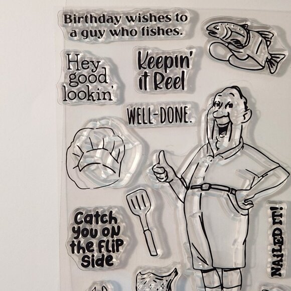#65 Stamp Set Funny Man Birthday Fishing Grilling Chef Tools Hunting - Picture 2 of 6